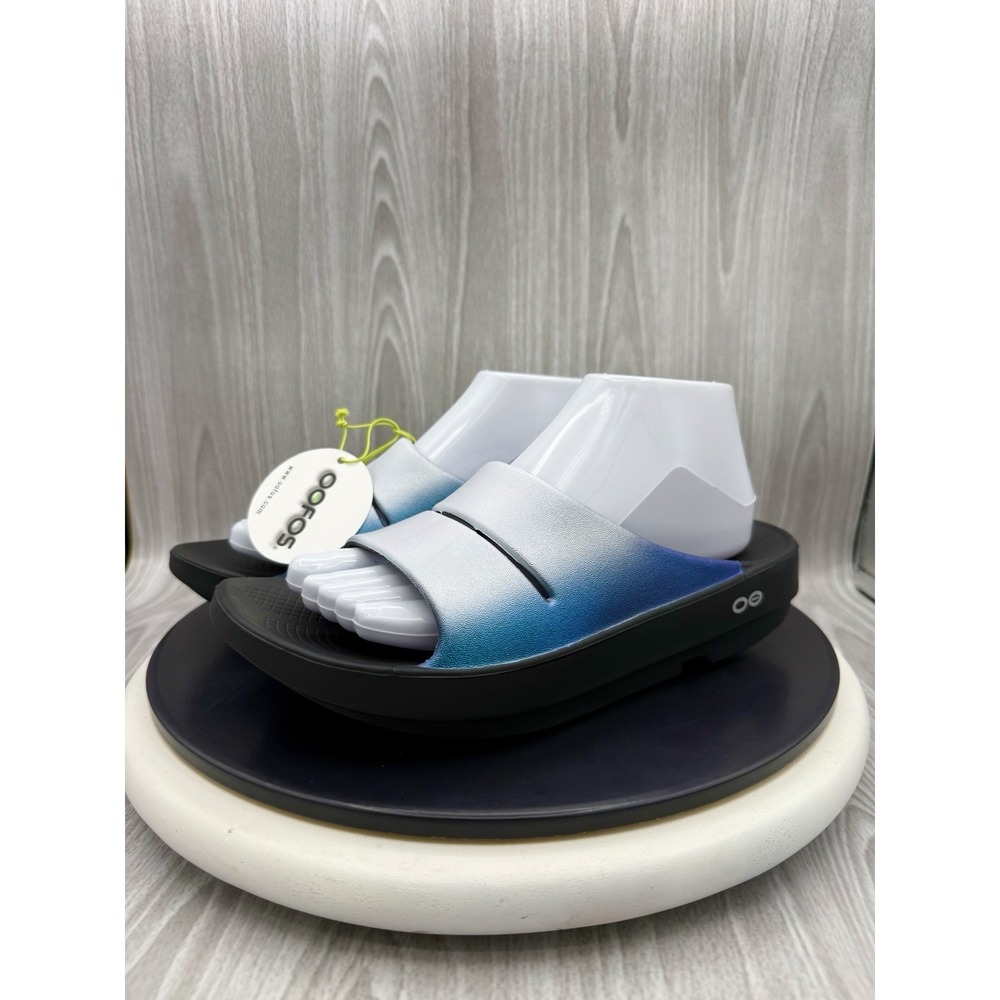 OOFOS OOahh Luxe Womens Sz 11 Frost Sparkle Blue Slip On Recovery Slide Sandals